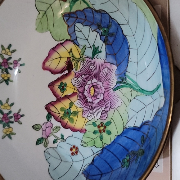 Vintage Wall decor cloisonne dish tobacco leaf ceramic w gold foil back - Picture 2 of 4